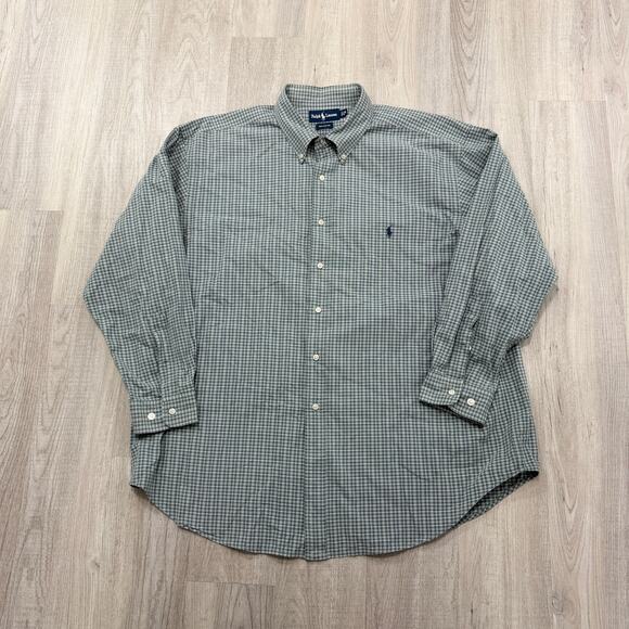 Vintage Polo Ralph Lauren Button Down Shirt Men's 2X Big Green Blue Plaid 90s - Picture 2 of 7